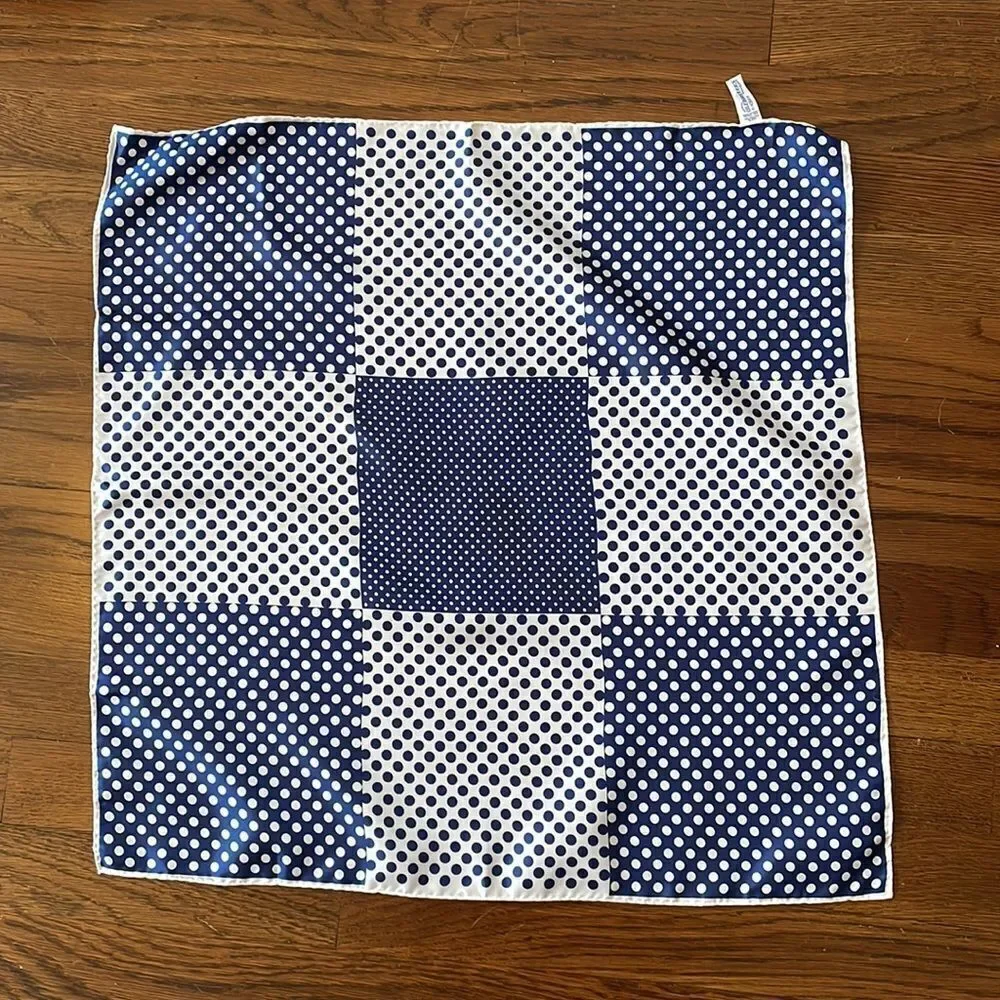 Vtg mid Century Celebrities by Desco blue & white polka‎ dot blocks square scarf